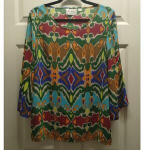 Linea by Louis Dell'Olio Size Small Colorful Ikat Artsy Art-To-Wear Boho Top
